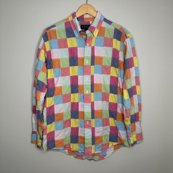 Brooks Brothers Button Down Shirt Mens Medium‎ Colorful Patchwork Cotton - Picture 1 of 6